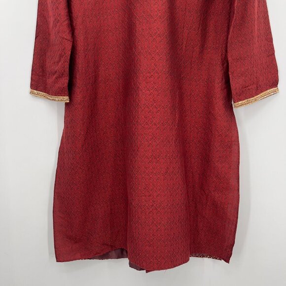 Benzer Traditional Maroon Embroidered Kurta with Gold Trim Mens — Size 40 - Picture 7 of 11